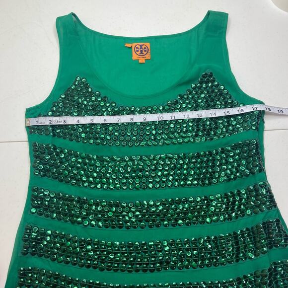 Tory Burch Kelly Green Sequin Striped Silk Tank Top Women's 8 Chic Sophisticated - Picture 7 of 11